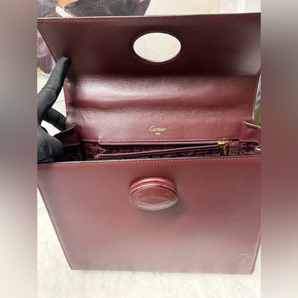 CARTIER Bordeaux Leather Top Handle Handbag-SKU1 - Picture 9 of 11
